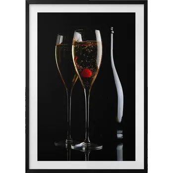 Obraz Nástěnný obraz v černém rámu do obýváku kuchyně Skleničky na šampaňské 70x100 cm