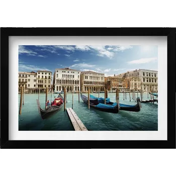 Obraz Dekorativní obraz v černém rámu do obýváku Gondoly Benátky Itálie 30x20 cm