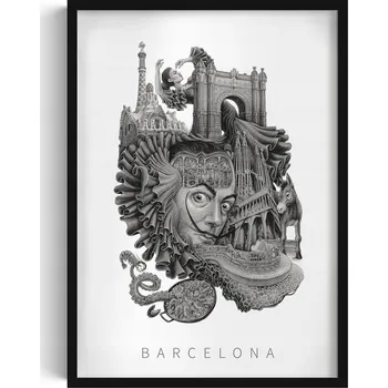 Obraz Dekorativní nástěnný obraz do obýváku kuchyně Černobílý Barcelona 50x70 cm