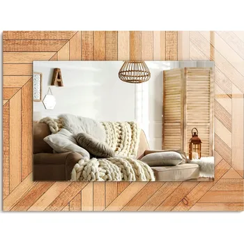 Zrcadlo Zrcadlo nástěnné s ozdobným skleněným rámem Dřevěná parketa 80x60 cm