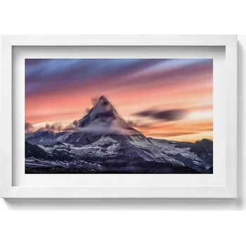 Obraz Závěsný obraz rámeček bílé barvy Osamělá hora při západu slunce 30x20 cm