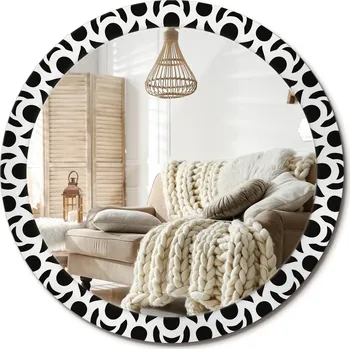 Zrcadlo Moderní dekorativní kulaté zrcadlo s potiskem Černý ornament průměr 90 cm