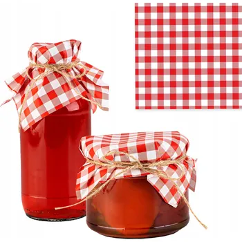 Sklenice 10 Ks Víčka na sklenice červená kostka + provázek