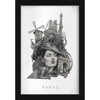 Obraz Závěsný obraz v rámu Černobílá Paříž Eiffelova věž Moulin Rouge 20x30 cm