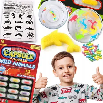 Hračka pro nejmenší 12x MAGICKÉ ROSTOUCÍ KAPSLE DO VODY DIVOKÁ ZVÍŘATA DO KOUPELE HRY