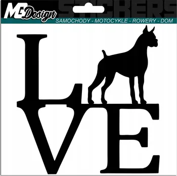 Samolepicí dekorace na vozidlo SAMOLEPKA na auto LÁSKA PES BOXER 14x15 cm