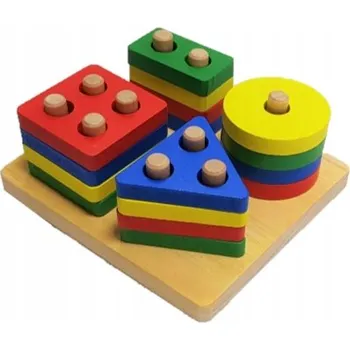 ostatní stavebnice #1212 Dřevěné Stavebnice – skládačka tvary, 17 dílků