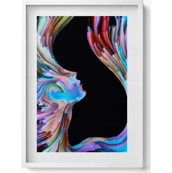 Obraz Nástěnný obraz v bílém rámu s grafikou Abstraktní barevná tvář 50x70 cm