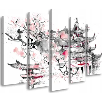 Obraz OBRAZ TRYPTYK Japonská krajina, obraz 100x70 cm