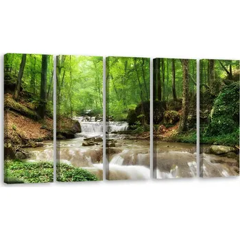 Obraz OBRAZ TRYPTYCH Vodopád Les Potok Příroda 150x60