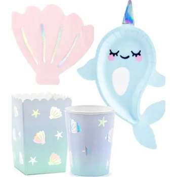Party nádobí NAROZENINOVÁ SADA MOŘSKÁ PANNA NARVAL TALÍŘKY KELÍMKY