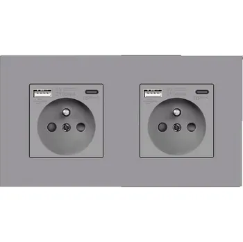 Elektrická zásuvka DVOJITÁ ZÁSUVKA 157mm USB A+C NABÍJEČKA 16A PLASTOVÁ 3.1A RYCHLÉ NABÍJENÍ