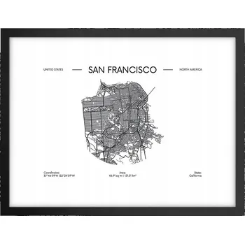 Obraz Obraz plakát v černém rámu do obýváku 40x30 mapa foto plakáty na zeď