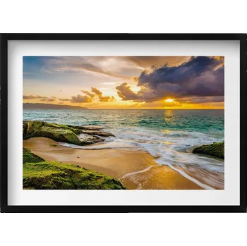 Obraz Dekorativní obraz v rámu do obýváku Pláž při západu slunce 70x50 cm