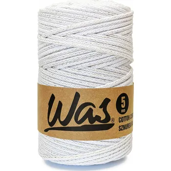 Příze WAS bavlněná šňůra na makramé, pletená 5mm, 100m, bílá se zlatou nití