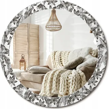 Zrcadlo Zrcadlo nástěnné s ozdobným skleněným rámem Tropické listy průměr 80 cm