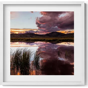 Obraz Dekorativní nástěnný obraz v rámu s grafikou loft - Mraky nad jezerem 50x50 cm