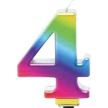 Dortová svíčka NAROZENINOVÁ SVÍČKA ČÍSLICE 4 DUHOVÁ DUHA 8 CM NAROZENINY