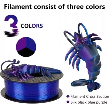 Filament PLA filament Silk Černý Modrý Fialový 1KG 1.75mm Vícebarevný