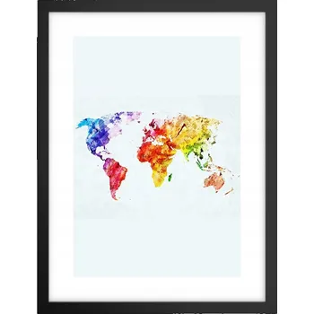Obraz Obraz plakát v černém rámu do obýváku 30x40 mapa světa plakáty na zeď