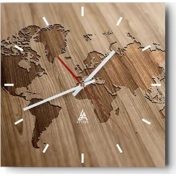 Hodiny Velké nástěnné hodiny 40x40 Mapa světa Skleněné tiché hodiny