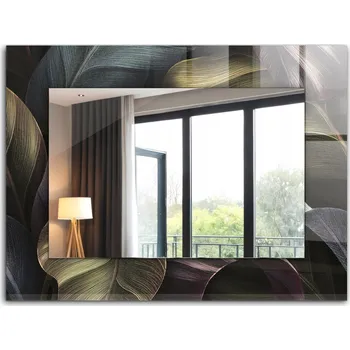 Zrcadlo Nástěnné zrcadlo s rámem z tvrzeného skla, motiv Barevné listí rostlin, 80x60 cm