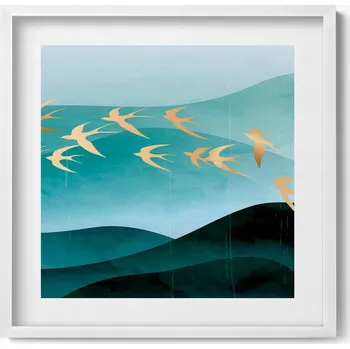 Obraz Obraz v bílém rámu nástěnná dekorace Ilustrace ptáků na obloze 50x50 cm