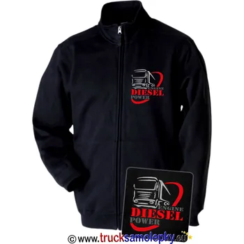 Pánská mikina Černá mikina TRUCK DIESEL POWER s dlouhým zipem a výšivkou (Materiál: 320 g/m2, 80% česaná bavlna, 20% polyester)
