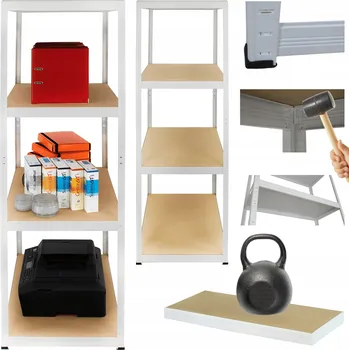 Dílenský regál Kovový regál do skladu, garáže, stojan HELIOS 180x45x45 cm, 4 police x 175 kg, BÍLÝ