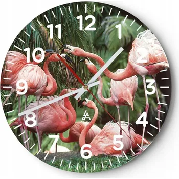 Hodiny Kuchyňské nástěnné hodiny 30x30 Plameňáci Moderní skleněné hodiny do obýváku Tiché