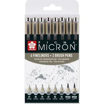 Sakura Pigma Micron Fineliner Technická pera Grey 8 ks