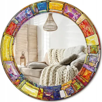 Zrcadlo Zrcadlo zrcadlo s ozdobným skleněným rámem s potiskem Barevný vitráž fi 50 cm