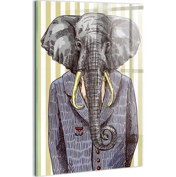 Obraz Skleněný foto obraz na zeď Moderní Do posilovny Slon v bundě 20x30