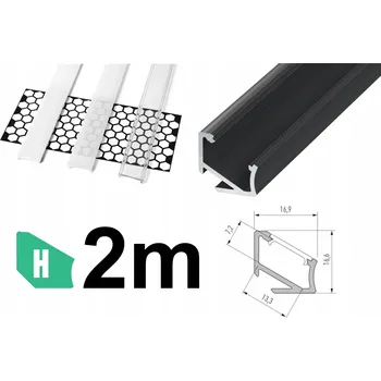 LED lišta LED ROHOVÝ PROFIL 30°/60° VÝŠKA 2m ČERNÝ + KRYT