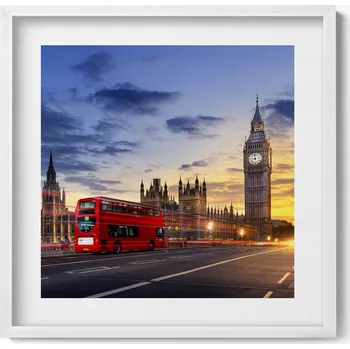 Obraz Obraz v bílém rámu nástěnná dekorace Červený autobus v Londýně 50x50 cm