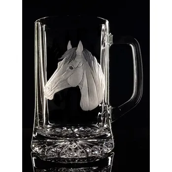 Sklenice půllitr s koněm, hlava koně - ručně ryté (broušené)