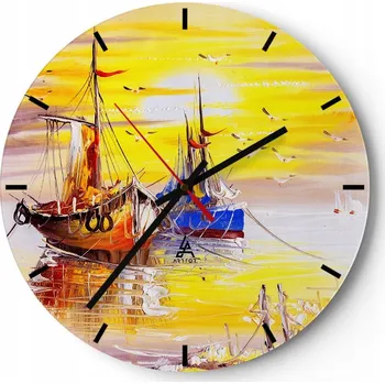 Hodiny Nástěnné hodiny do kuchyně 30x30 Loď Rybářská Loď Hodiny na skle do obýváku Tiché