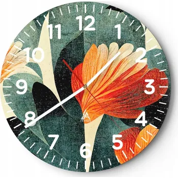 Hodiny Nástěnné hodiny do obýváku 40x40 Botanika Kulatý Skleněné hodiny Loft Tiché
