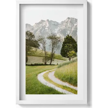 Obraz Nástěnný obraz v bílém rámu do obýváku kuchyně Polní cesta v horách 40x60 cm
