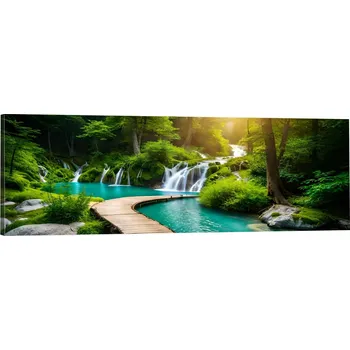 Obraz Obraz na plátně do obýváku ložnice PANORAMA vodopády lávka příroda 90x30