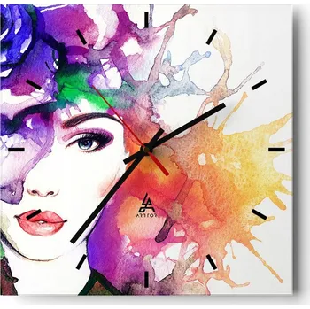 Hodiny Nástěnné hodiny do kuchyně 30x30 Žena Stylové hodiny na skle Loft Tiché