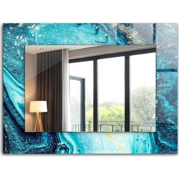 Zrcadlo Dekorativní nástěnné zrcadlo s potiskem Dekor Abstraktní umění modrá 80x60