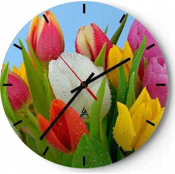 Hodiny Nástěnné hodiny do kuchyně 30x30 Tulipány Skleněné hodiny do obýváku Loft Tiché