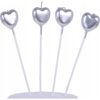 Dortová svíčka Svíčky na dort SRDCE STŘÍBRNÉ 4ks