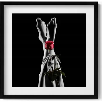 Obraz Nástěnný dekorativní foto obraz v černém rámu Ženské nohy a růže 50x50 cm