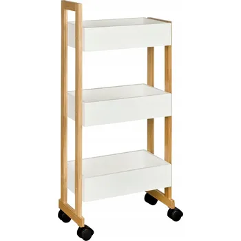 Koupelnový nábytek 1PLUS Bambusová Kuchyňská/Koupelnová Police se 3 Košíky a Kolečky