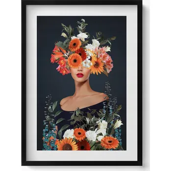 Obraz Obraz v černém rámu dekorace na zeď Hlava ženy v květinách 50x70 cm