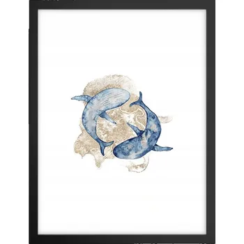 Obraz Obraz plakát v černém rámu do obýváku 30x40 delfíni foto plakáty na zeď