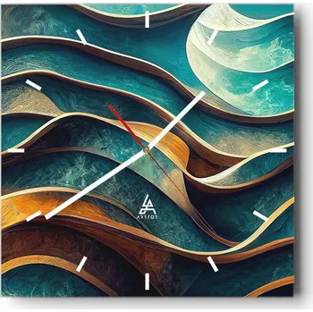 Hodiny Nástěnné hodiny do kuchyně 30x30 Vlny Stylové hodiny na skle Loft Tiché