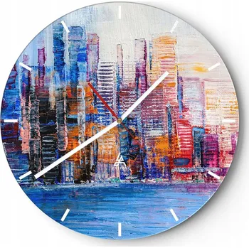 Hodiny Nástěnné hodiny do kuchyně 30x30 Město Skleněné hodiny do obýváku Loft Tiché